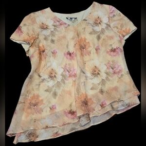 Lady Dorby Women's 18W,  Semi-Sheer Asymmetrical Floral Top: Cottagecore Fairy